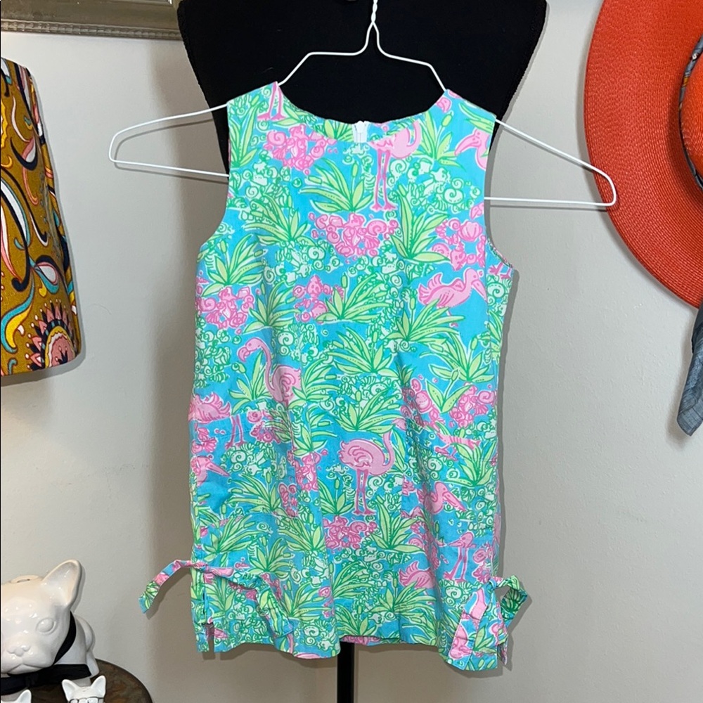 Retired Lilly Pulitzer Blue and Pink Floral Flamingo Dress Sz. 4